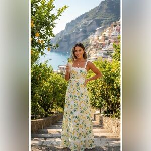 Women's Classy Sleeveless Lemon Print Maxi Dress Large